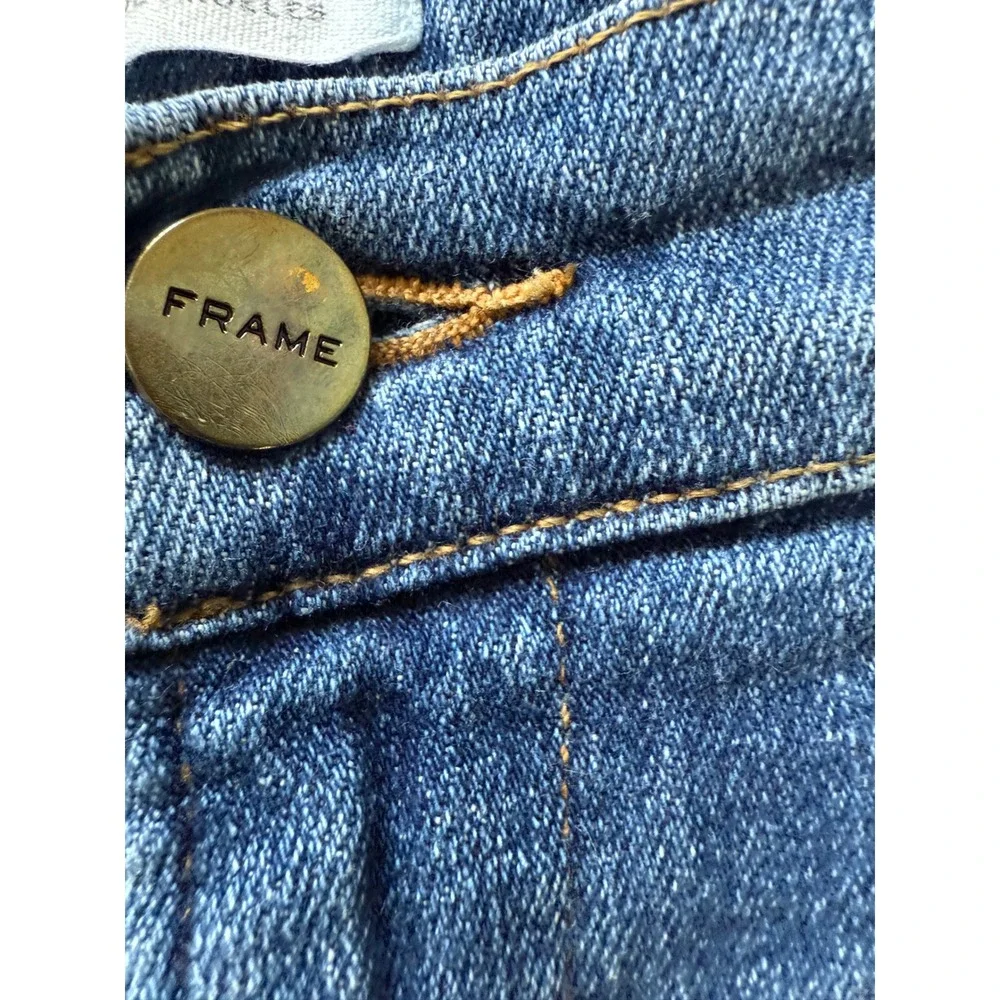 Frame Le‎ High Skinny Jeans Blue Mid Rise Raw Hem Distressed Astaire Sz 32 - Picture 5 of 10